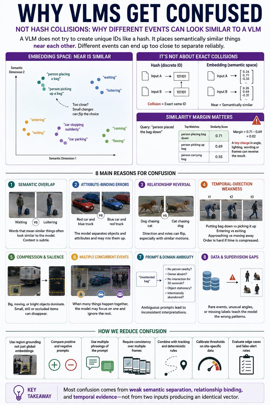 Why VLMs Get Confused: semantic similarity, small score margins, eight confusion causes, and ways to reduce errors.